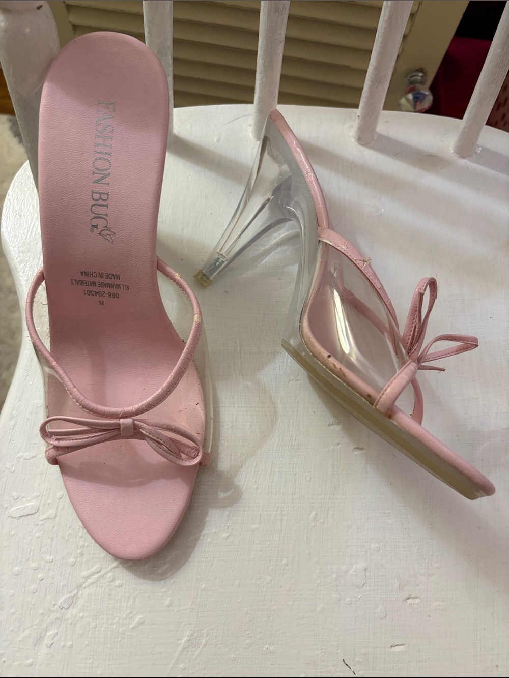 Vintage 90s Fashion Bug Barbiecore Pink Clear-Heel Bow Slide Sandals 8